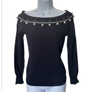 Alberto Makali navy pearl embellished sweater boat neck Size XS